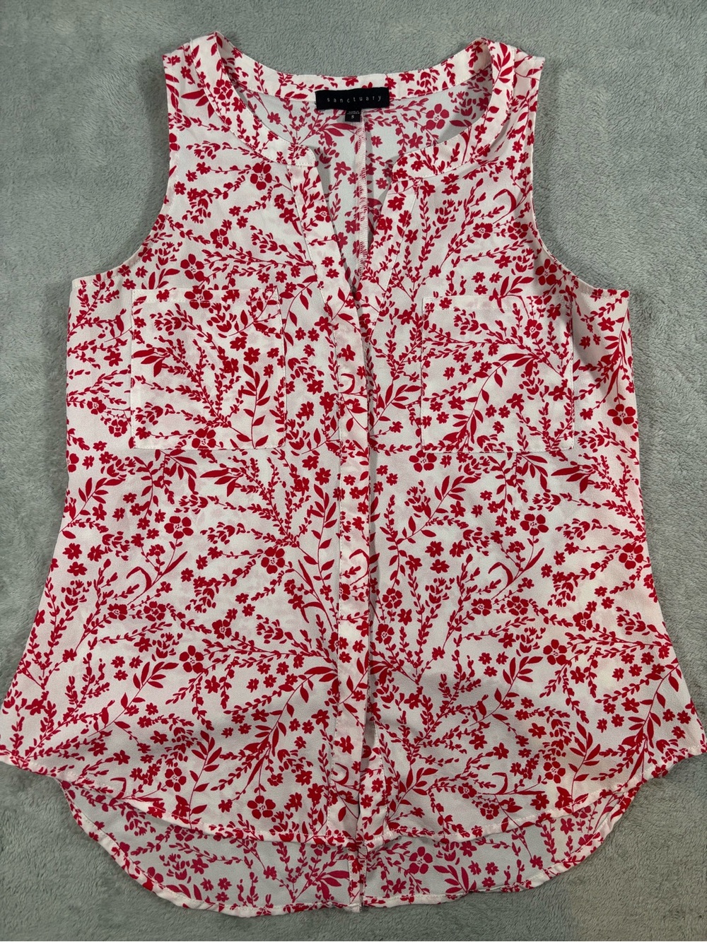 Sanctuary Floral Split V-Neck Sleeveless Blouse Red S